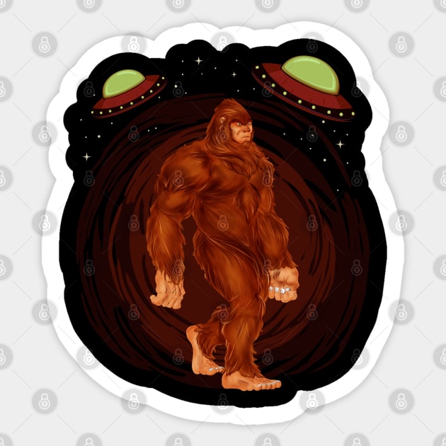 Bigfoot UFO Abduction Sticker by Tesszero